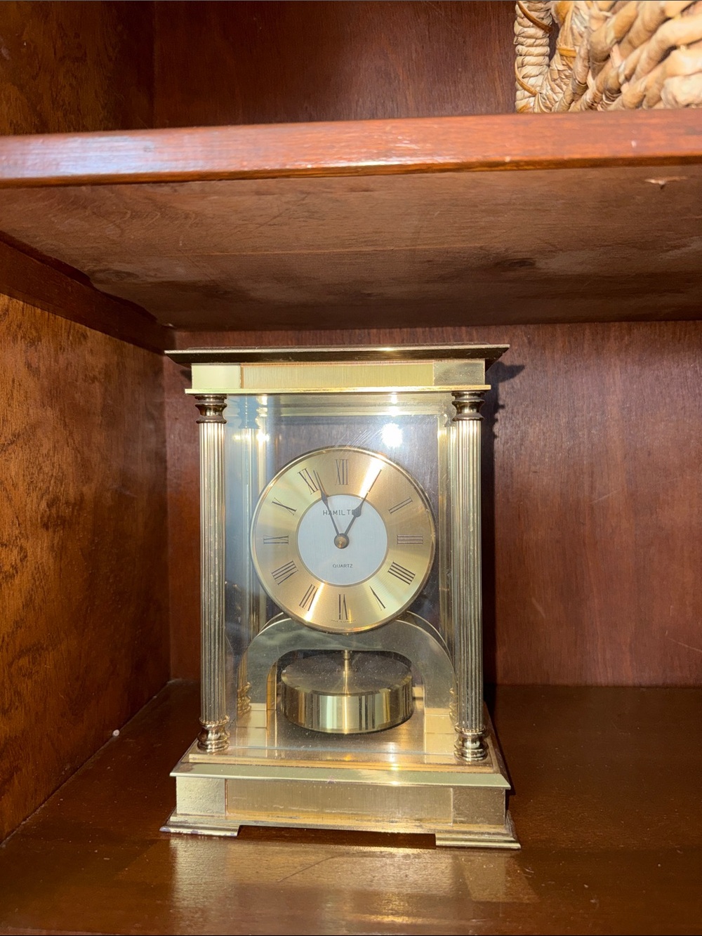 Hamilton Gold Tone Glass Mantel Clock